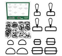Keadic 48 Pcs 4 Size D Ring Swivel Lobster Clasp & Rings Rectangle Adjuster Triglides Slides Buckle & D Ring Semi-Circular, for DIY Crafts Keychain Lanyard/Jewelry Making/Purse Bag Making (Black)