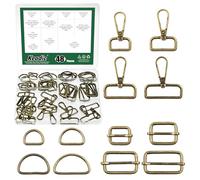 Keadic 48 Pcs 4 Size D Ring Swivel Lobster Clasp & Rings Rectangle Adjuster Triglides Slides Buckle & D Ring Semi-Circular, for DIY Crafts Keychain Lanyard/Jewelry Making/Bag Making (Qing Gu Gu)
