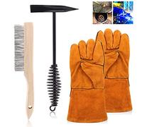 Keadic 4Pcs 10 Inch Scratch Wire Brush Welding Hammers Slag Removal Tool with Welding Gloves,10 Inch Welding Chipping Hammer with Steel Coil Spring Handle for Cleaning Removing Slag