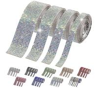 Keadic 4PCS Self-Adhesive Crystal Rhinestone Ribbon 4 Different Widths 3.5Inch Long Diamond Ribbon Rhinestone Strips Tape Bling Ribbon Rolls for Arts Crafts Wedding Birthday Party(AB Color)