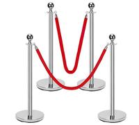 Keadic 4PCS Stainless Steel Stanchion Posts Queue, Red Velvet Ropes Silver 38In Rope Barriers Queue Line Crowd Control Barriers for Party Wedding Office Exhibition