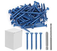 Keadic 50 PCS 1/4" Concrete Screw Anchor with Phillips Flat Head & Drill Bit Set - Perfect for Anchoring to Masonry, Block or Brick Stucco,Secure Fastening on Concrete (Blue,Long 82mm/3-1/4in)