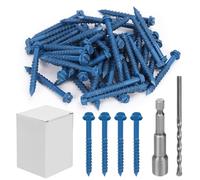 Keadic 50 PCS 1/4" Slotted Hex Washer Head Concrete Screws Anchor & Drill Bit Set - Perfect for Anchoring to Masonry, Block or Brick Stucco,Secure Fastening on Concrete (Blue,Long 57mm/2-1/4in)