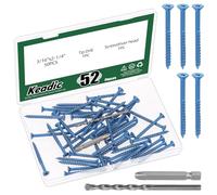 Keadic 50 PCS 3/16" Concrete Screw Anchor with Phillips Flat Head & Drill Bit Set - Perfect for Anchoring to Masonry, Block or Brick Stucco,Secure Fastening on Concrete (Blue,Long 57mm/2-1/4in)