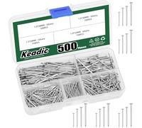 Keadic 500 Pcs Galvanised Finishing Nails Assortment, 4 Sizes Silvery Wall Pin Nails, Hardware Small for Hanging Pictures, DIY Crafts & Carpentry