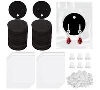 Keadic 500Pcs 2" Round Earring Display Holder Cards with 200 Earring Backs and 300 Self- Sealing Bags, Black Blank Jewelry Display Cards for Hanging Ear Studs and Dangle Earrings