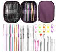 Keadic 52Pcs Crochet Starter Kit with Storage Case, 0.6mm to 6.5mm Ergonomic Crocheting Hooks, Stitch Markers, Eye Needles DIY Hand Knitting Craft Art Tools for Beginners, Christmas Gifts