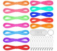 Keadic 52Pcs Lanyard String Kit with Snap Clip Hooks and Keyrings, Lanyard Gimp Ropes Lacing Cord String Plastic Lacing Cord Gimp for Jewelry Making DIY Craft