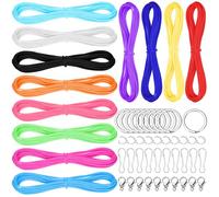 Keadic 52Pcs Mix Colors Lanyard String Kit with Snap Clip Hooks and Keyrings, Open Rings Lanyard Gimp Ropes Lacing Cord Plastic Lacing Cord Gimp String for Jewelry Making DIY Craft