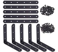 Keadic 56 Pieces Corner Brace Black L Brackets 90 Degree Angle Stainless Steel Joint Bracket Fastener for Wood Chair Bookshelf (200 × 20 × 3MM Straight Braces)
