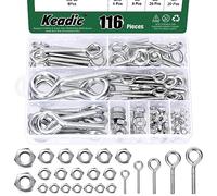 Keadic 58Pcs 6 Sizes Eye Bolt Screw with Nut Assortment M5 M6 M8 M10 Stainless Steel Marine Grade Stainless Steel Lifting Ring Threaded Eyebolts for Hanging Curtains Clotheslines Fencing Boat