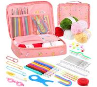 Keadic 59Pcs Complete Crochet Kit for Beginners, 21 Sizes Soft Grip Crochet Hooks 0.6mm-6mm with Yarns Knitting Accessories Storage Bag, Arthritis Friendly DIY Craft Set