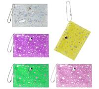 Keadic 5Pcs PVC Clear Star Closure Mini Wallet 5 Colors Small Waterproof Clear Coin Wallet Small Waterproof Key Photo Bag Organizer Case PVC TransparentStar Closure Wallet with Bead Chain for Women