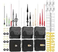Keadic 6 Pack High Torque Long Shaft Clock Movement Assortment Kit Contains Silent Sweep Motor Replacement, 6 Style Clock Hands, Numeral Scale for Repair DIY (13+20+28MM)
