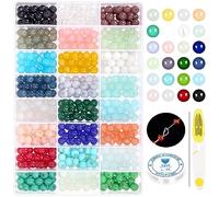 Keadic 603Pcs 8mm Natural Round Stone Beads Assorted Set with Elastic Beading String, 24 Color Crystal Energy Healing Chakra Beads Loose Spacer Beads with 1mm Hole for Bracelet Necklace Jewelry Making