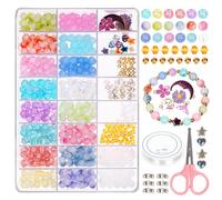 Keadic 627Pcs 21 Colors Glass Beads Bracelet Making Kit with Accessories, 4/6/8mm Transparent Solid Round Beads with Charm Pendants with Storage Case for Beginners Jewelry Making
