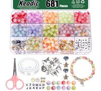 Keadic 680Pcs 8mm Glass Round Beads Bulk with Accessories, 12 Color Jewelry Making Bracelet Chakra Bead and Charms for Beading Earring Necklace Adults Beginners