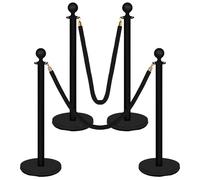 Keadic 6Pcs Crowd Control Barriers Black Stanchions and 5 Ft Black Velvet Rope Set, Stainless Steel Post with Sand Injection Hollow Base, Ball Top for Party Wedding Office Exhibition