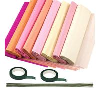 Keadic 8 Colors Crepe Paper Rolls, 9.8 x 98 Inch Wide Crepe Paper Sheets with 50 Pcs Floral Iron Wire,2 Green Floral Band for Birthday Parties Weddings Festival Decoration