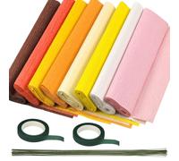 Keadic 8 Colors Crepe Paper Rolls, 9.8 x 98 Inch Wide Crepe Paper Sheets with 50 Pcs Floral Iron Wire,2 Green Floral Band for Birthday Parties Weddings Festival Decoration