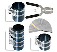 Keadic 8 Pcs 3" 4" 6" Piston Ring Compressor with Adjustable Piston Ring Installer Removal Pliers and Stainless Steel Feeler Gauge and Wrench for Car Engine