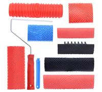 Keadic 8 Pcs Wood Graining Painting Tool Set Rubber Empaistic Grain Texture Pattern Roller with Handle, Wallpaper Roller Painter Wall Texture Art Painting Tool for DIY Floor Furniture Home Decoration