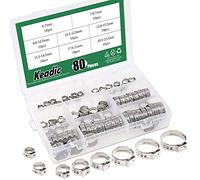 Keadic 80Pcs 1/4"-15/16" 304 Stainless Steel Single Ear Hose Clamps Clips Pex Pinch Clamp Assortment Kit for Various Hoses Plastic Tubes Use