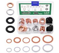 Keadic 80Pcs 14 Sizes Oil Drain Plug Gaskets Washer Assortment Set, Replace N0138157, 11026-01M02 Oil Crush Washers Seals Kit for Automotive