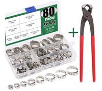 Keadic 80Pcs 6-23.5mm 304 Stainless Steel Single Ear Hose Clamps Pex Pinch Clamp Assortment Kit with Ear Clamp Pincer for Securing Pipe Hoses and Automotive Use