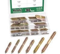 Keadic 80Pcs Double Headed Bolts, Zinc Plated Dowel Screws, M6 M8 Double Ended Screws Double Ended Rod Connector, Self-Tapping Thread Screw Wood to Wood Dowel Screw Connecting Wood for Furniture
