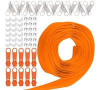 Keadic 81Pcs #5 Nylon Zipper Tape Set with 10 Yard Nylon Coil Zippers, 20 Metal Zipper Slider, 20 Bottom Stops, 40 Top Stop for DIY Sewing Tailor Bag Purse Luggage Sofa Crafts Supplies (Orange)