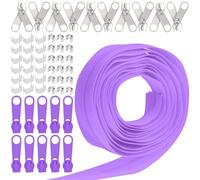 Keadic 81Pcs #5 Nylon Zipper Tape Set with 10 Yard Nylon Coil Zippers, 20 Metal Zipper Slider, 20 Bottom Stops, 40 Top Stop for DIY Sewing Tailor Bag Purse Luggage Sofa Crafts Supplies (Light Purple)