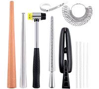 Keadic 9 Pcs Jewelry Ring Sizer Tools Measuring Set with Ring Clamp, Rubber Hammer, Finger Ring Mandrel, Measuring Stick, Circle Models Sizer and More, Ring Sizer Mandrel Set for Jewelry Making Crafts