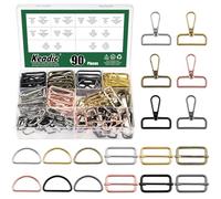 Keadic 90 Pcs 6 Color D Ring Swivel Lobster Clasp & Rings Rectangle Adjuster Triglides Slides Buckle & D Ring Semi-Circular, for DIY Crafts Keychain Lanyard/Jewelry Making/Bag Making（38MM