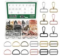 Keadic 90 Pcs 6 Color D Ring Swivel Lobster Clasp & Rings Rectangle Adjuster Triglides Slides Buckle & D Ring Semi-Circular, for DIY Crafts Keychain Lanyard/Jewelry Making/Bag Making（32MM