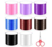 Keadic 9Pcs 0.7mm Elastic Bead String Cord and Cutter Assortment Set, 8 Colors 874 Yards High Stretch Flat Jewelry Thread for Clay Beads,Pony Beads,Bracelet Necklace Making