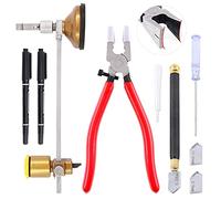Keadic K830 Glass Cutting Tool Set Kit Includes Adjustable Circular Glass Cutter, Glass Running Pliers with Rubber Tip, 2mm-20mm Oil Feed Carbide Tip with 3 Bonus Blades for Mirrors Tiles Mosaic