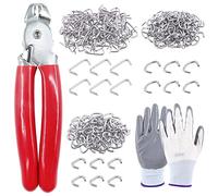Keadic K879 242 Pcs 3/4 inch 1/2 inch 3/8 inch Galvanized Hog Rings with Straight Hog Ring Pliers, Professional Upholstery Installation Kit with Protective Gloves, Bungee Shock, Meat & Sausage Casings