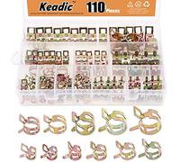 Keadic KSHC-110 110Pcs Hose Clips (7mm to 17mm),Spring Hose Clamps Adjustable 304 Stainless Steel,Mini Fuel Line Pipe Clips,Worm Drive Pipes Hose Clamps Clips Assortment Kit (11 Size)