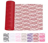 Keadic Red Lace Table Runners 12 x 900 Inch, Embroidered Boho Table Runner,Lace Roll for Wedding Bridal Shower Baby Shower Party Table Decoration, Rustic Rose Embroidered Boho Table Runner