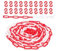 Keadic Red & White Plastic Barrier Chain, Plastic Chain Links with 20Pcs S-Hooks, 16.4 Feet Safety Security Chain Crowd Control Barriers Plastic Chain for Queue Lines Parking Fences