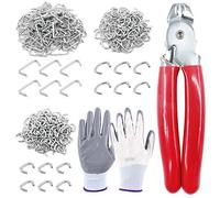 Keadic Straight Hog Ring Pliers & 360 Pieces Galvanised Hog Rings, Professional Upholstery Installation Kit with Protective Gloves, for Upholstery, Bungee, Meat & Sausage Casings, Animal Pet Cages