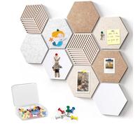 KEAGAN 10PCS Hexagon Cork Boards for Walls, Cork Bulletin Board Tiles with 50 Pins, Felt Pin Board Wall Bulletin Board, Self-Adhesive DIY Cork Board Tiles Pin Board for Office Home School Wall Decor