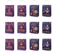 KEAGAN 12PCS Happy Diwali Gift Bags, Deepavali Party Paper Bags, Festival of Lights Favour Bags, Candy Treats Bags, Indian Diwali Light New Year Party Supplies