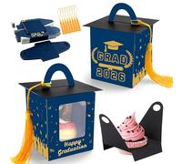 KEAGAN 30 Pcs Graduation Cupcake Boxes Graduation Gift Box Cupcake Container Candy Boxes with Window and Tassel for 2026 College High School Grad Party