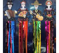 KEAGAN 4PCS Day of The Dead Decorations, 140CM/55Inch Dia De Los Muertos Hanging Decorations, Halloween Sugar Skull Decors for Day of the Dead Halloween Party Home Outdoor Decor Party Supplies
