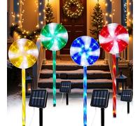 KEAGAN 4PCS Lollipop Peppermint Solar Candy Cane Lights Outdoor - Christmas Solar Pathway Lights Christmas Lollipop Decorations 8 Modes Candy Cane Pathway Light for Outside Yard Walkway