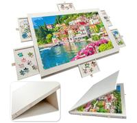 KEAGAN Felt Jigsaw Puzzle Board for 1000 PCS, Portable Puzzle Table with 6 Sorting Drawers, Foldable Puzzle Storage Tilting Jigsaw Puzzle Board with Non-Slip Surface & Protective Cover