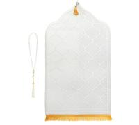 KEAGAN Prayer Mat Muslim Prayer Rug With Tasbih Beads Soft Flannel Islamic Prayer Mat Turkish Carpet Muslim Gift Mubarak Islamic Area Rugs for Ramadan Eid Hajj Travel (White)