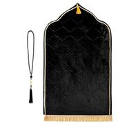 KEAGAN Prayer Mat Muslim Prayer Rug With Tasbih Beads Soft Flannel Islamic Prayer Mat Turkish Carpet Muslim Gift Mubarak Islamic Area Rugs for Ramadan Eid Hajj Travel (Black)